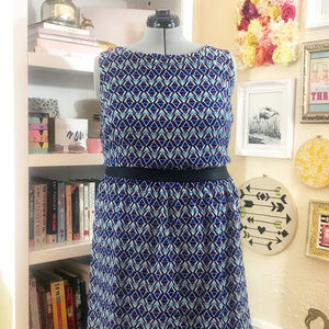 Blue Geometric Print Chiffon Dress